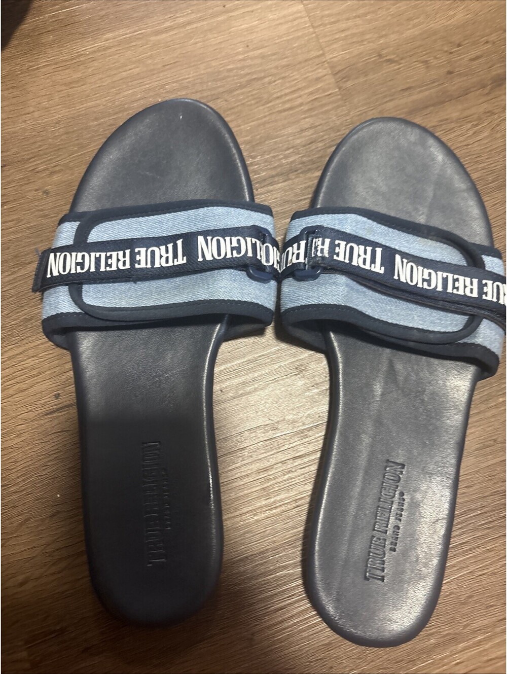 True Religion Women's Slippers Size 9 Blue And Black Summer Beach Slippers